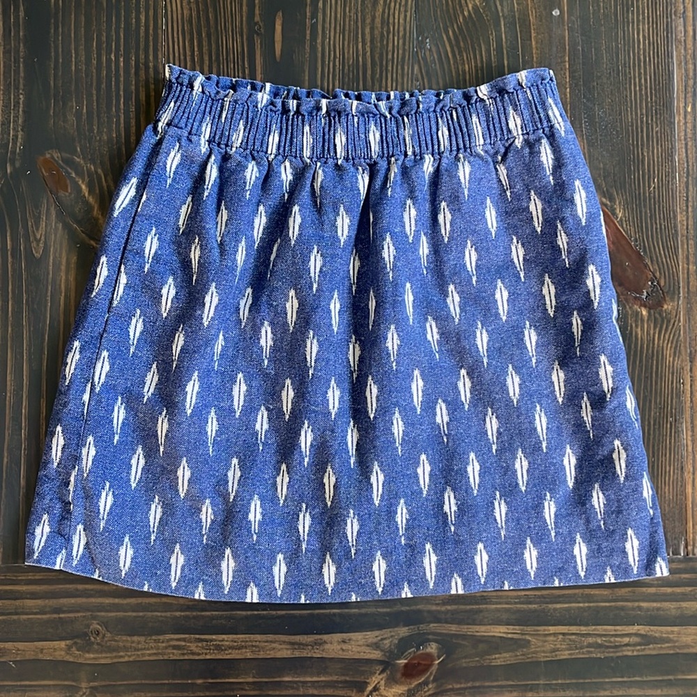 J. Crew Linen / Cotton Skirt Geometric Print Blue / White Fully Lined size 4